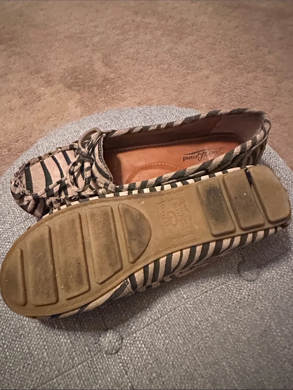 Lucky Brand Zebra-Print Suede Moccasin Flats in Brown and Black